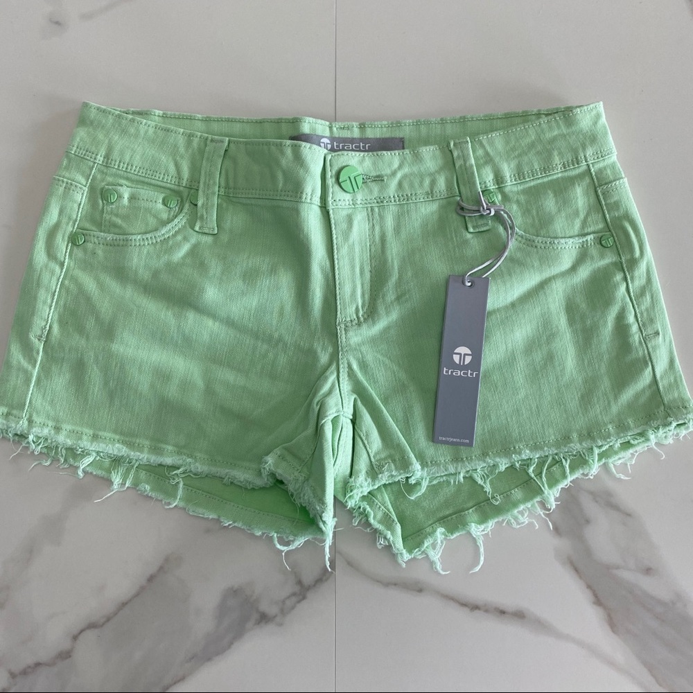 Tractr raw edge mint green mini shorts